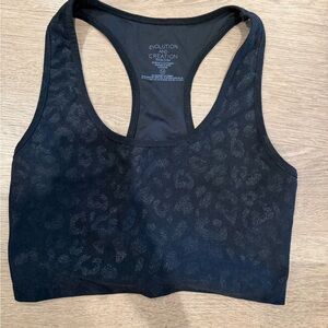 Evolution and Creation Black Leopard Jacquard Racerback long lined bra/tank top